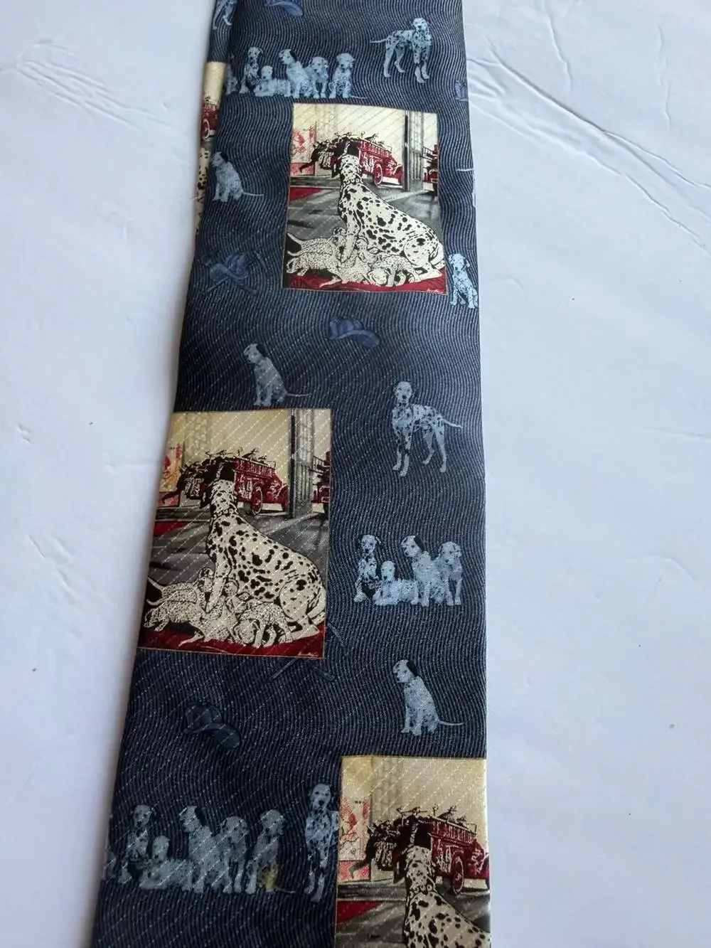 Vintage The Saturday Evening Post Dalmatians and Fire Trucks 100% Silk Necktie